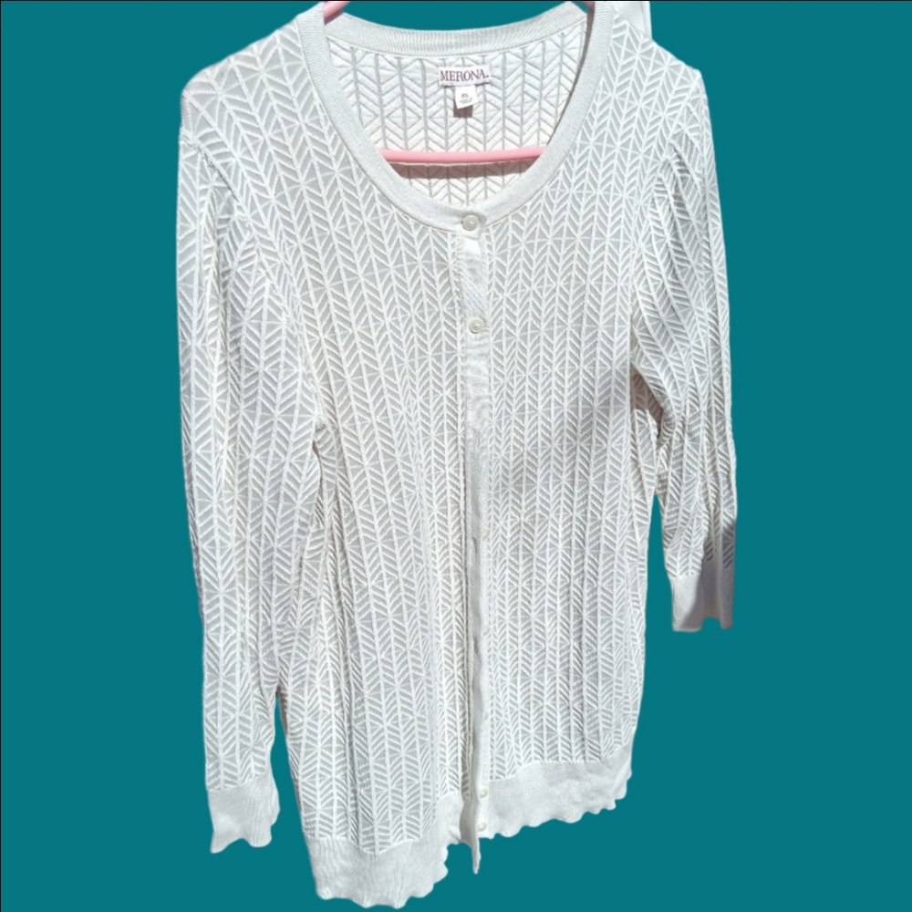 Merona Cardigan Sweater Gray & White Size XL